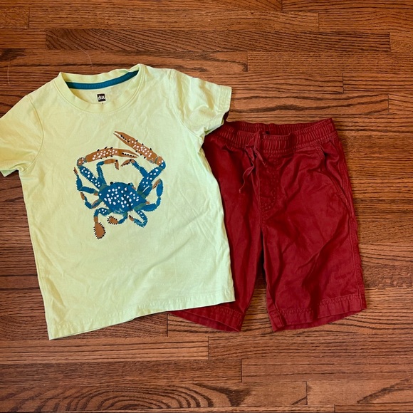 New Tea collection blue crab neon yellow tshirt tee rust color ripstop shorts 5 - Picture 1 of 3